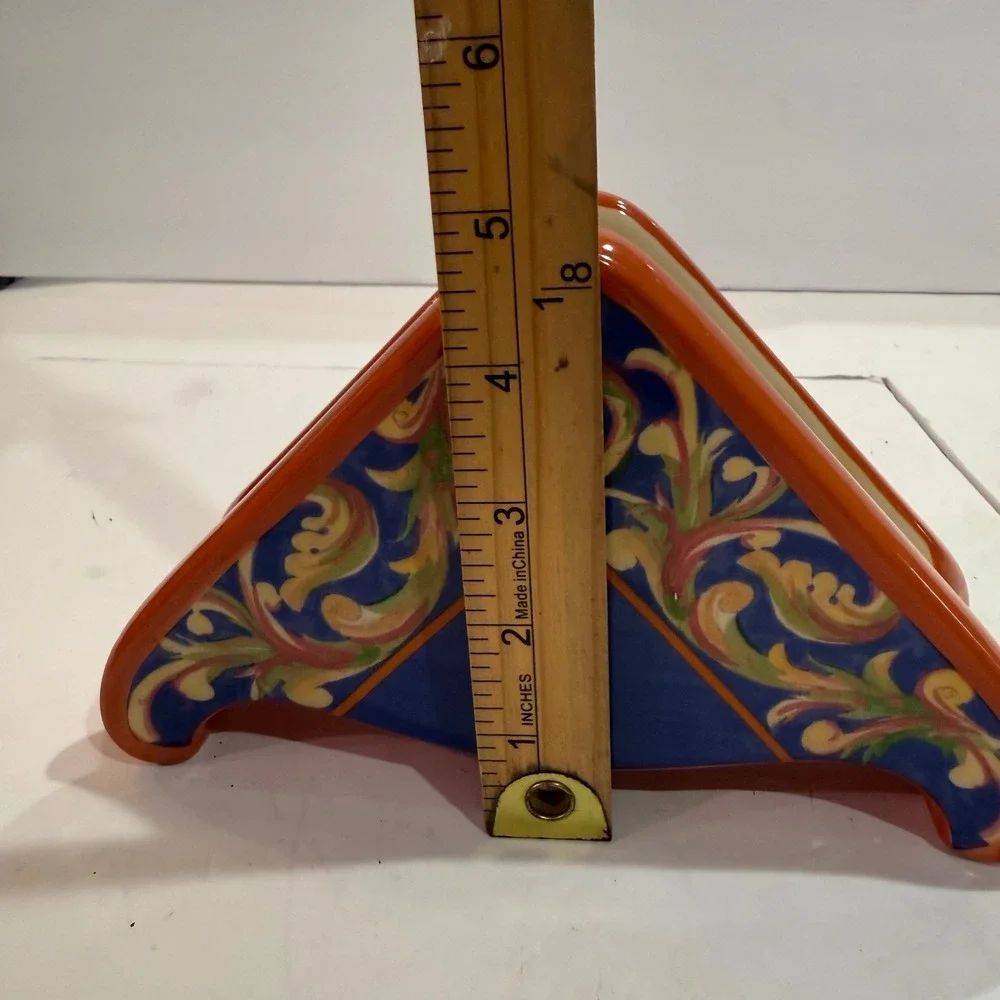 Pfaltzgraff Villa della Luna Ceramic Napkin Holder Orange Blue Whimsical 2004